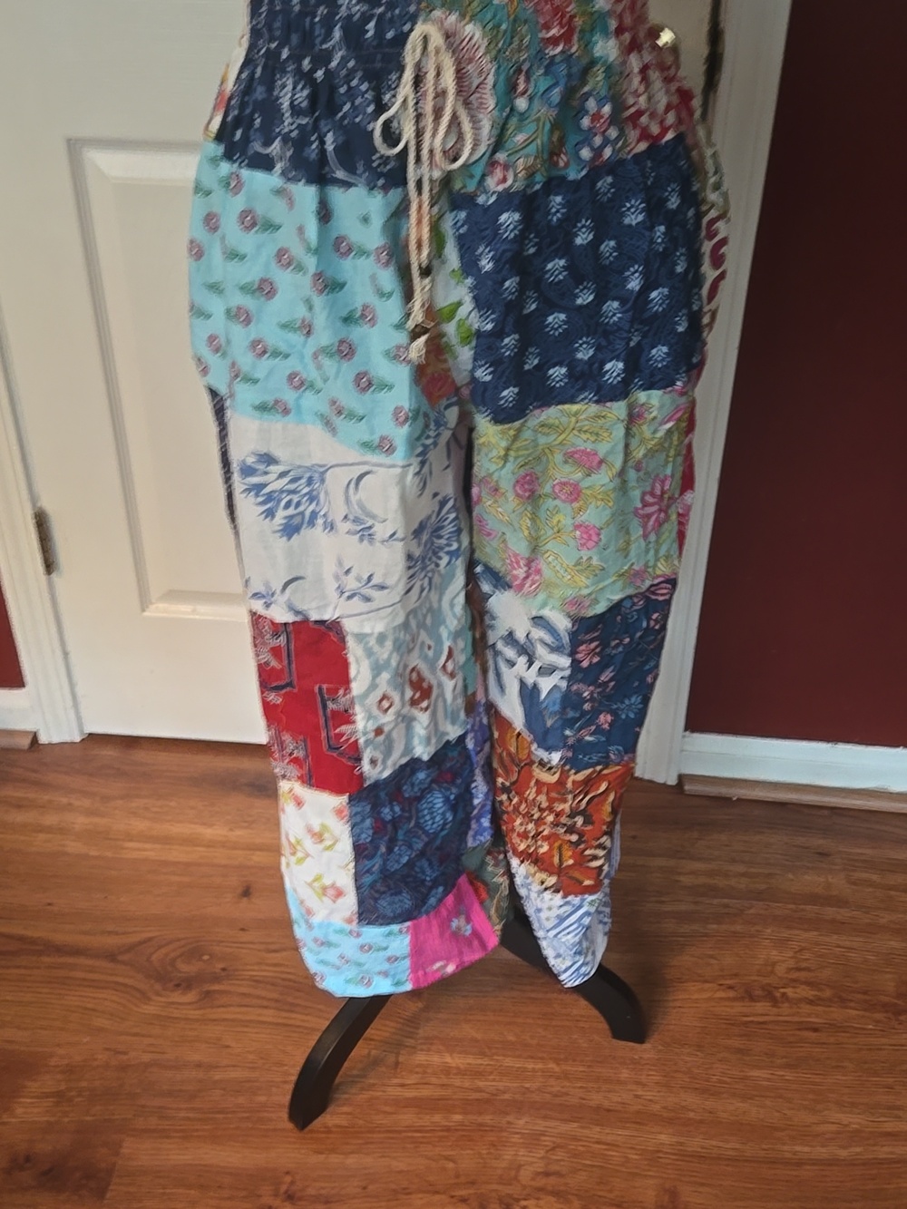 Boho Patchwork Wideleg Pants- Multi Color - Picture 2 of 4